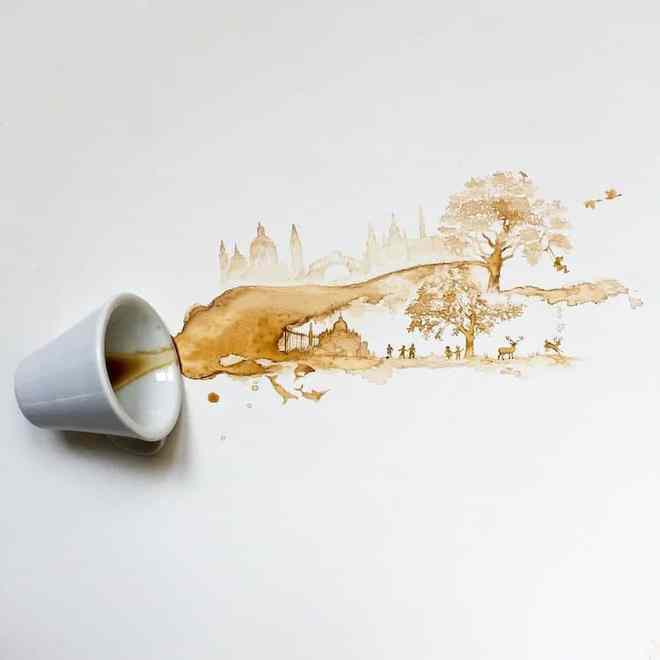 咖啡作画 当溢出的泼墨邂逅文艺创作